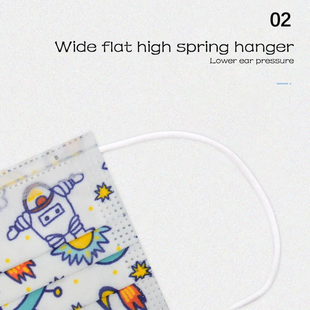 

50PCS Children's Breathable Mask High Quality Face Cover Mask Mascarilla 3 Layer Earhook Non-Woven Cartoon Print Kids Mask F715