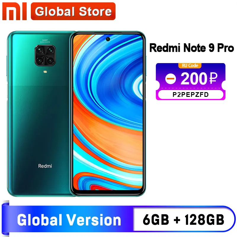Глобальная версия смартфона Redmi Note 9 Pro 6 ГБ 128 NFC Восьмиядерный Snapdragon 720G 64