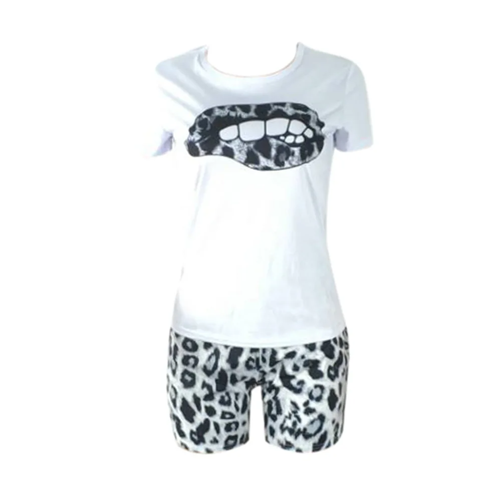 

dilusoo women Suit Will Lips Printing Leopard Print set