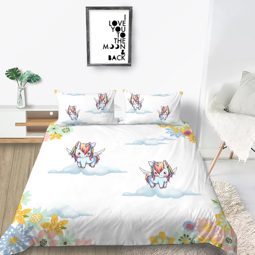 Постельное белье с изображением единорога симпатичные комплекты одежды для