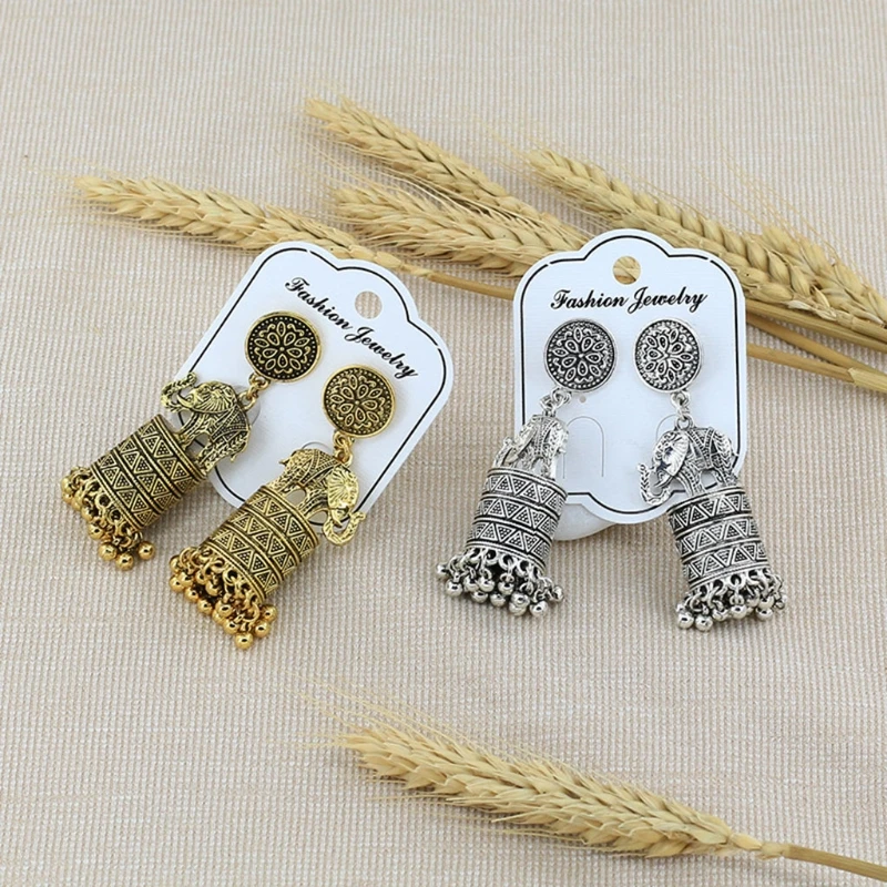 

1 Pair Retro Ethnic Indian Elephant Tassel Dangler Earrings Vintage Women Bridal Jewelry Gifts Wedding Party Decoration
