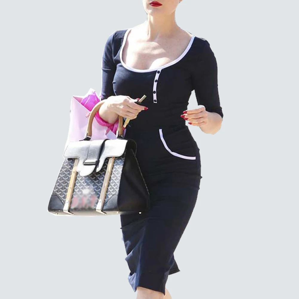 Осеннее сексуальное короткое винтажное платье карандаш с круглым вырезом