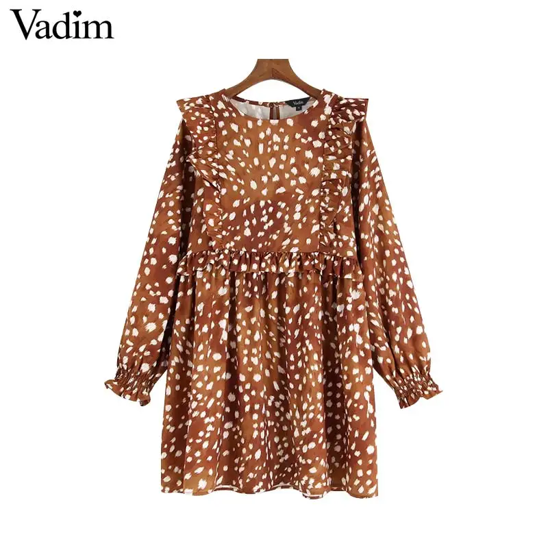 Vadim женское мини платье в стиле ретро с оборками и принтом длинным рукавом на