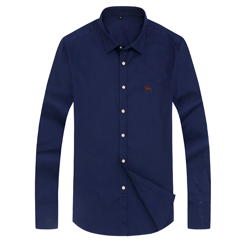 

Plus Size 100% Cotton Solid Men Dress Shirts S-6XL Long sleeve Square Collar regular fit Comfortable Pure Male Social Shirts