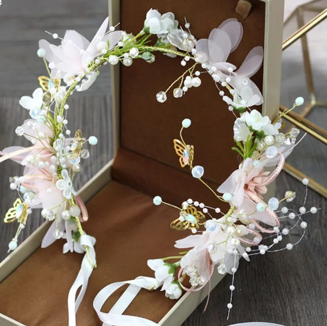 Повязка на голову из белой и розовой ткани с цветами аксессуары для волос девочек