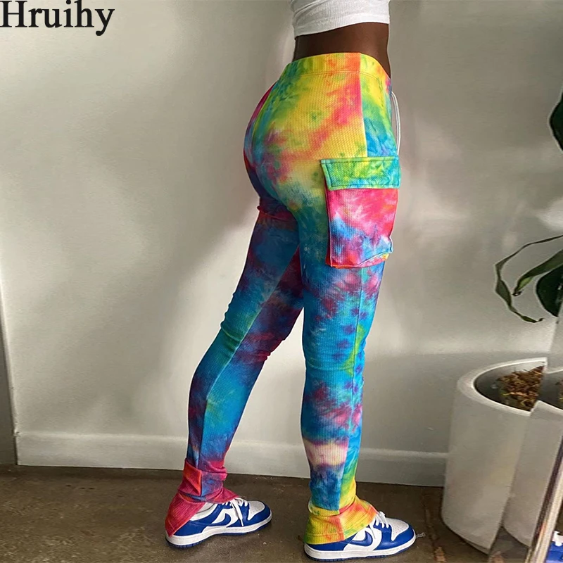 

Streetwear Long Pants Women Tie Dye High Waist Elastic Waist Women Bottoms Pants Pockets Fashion Holiday Pencil Pants Women