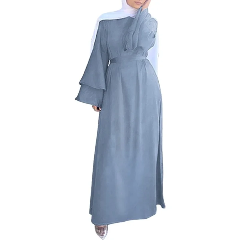 

Muslim Dress Middle East Ramadan Muslim Fashion Robe Dubai Abaya Turkey Solid Color Plus Size Dress Flared Sleeve Robe Donsignet