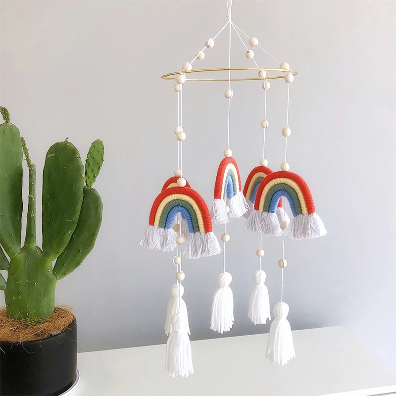 

Scandinavia Rainbow Wall Decor Wind Chimes Handmade Weaving Ornament Baby Bed Ceiling Mobile HangingS Kids Room Nursery Decor