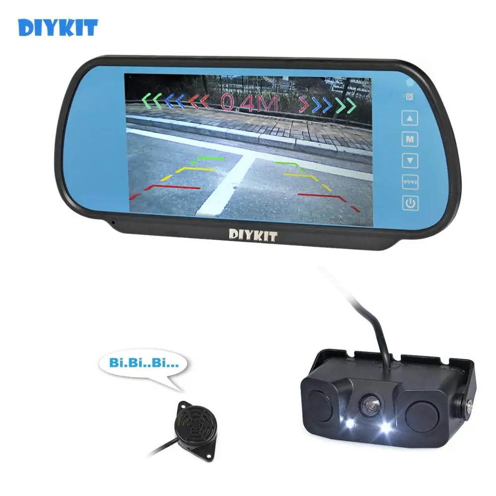 

DIYKIT 7" Car Rear View Mirror Monitor Video Parking Radar System Waterproof Parking Radar Sensor Rear View Car Camera