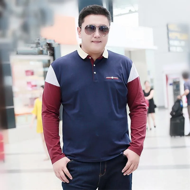 

9XL 8XL 7XL plus size New Brand Men's Solid Long Sleeve Polo Shirt Autumn Full Sleeve Warm Shirt Casual Printing Tops Jeans Blue