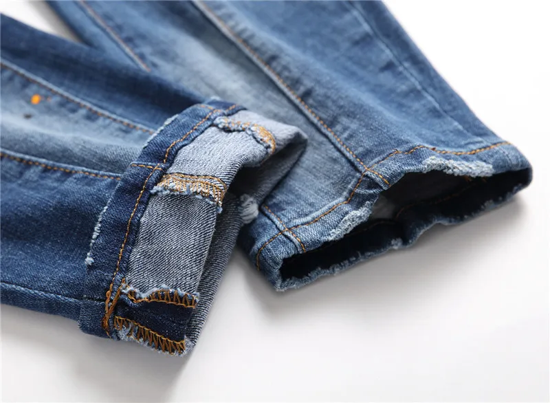 

European American Style Men Fashion Brand Jeans Pants Men Slim Jeans Zipper Letter Moto & Biker Jeans Pants Black Hole Jeans