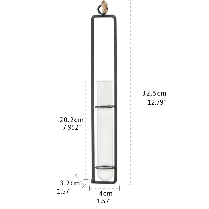 

H051 Hanging Glass Planter Iron Art Hydroponic Vase Transparent Test Tube Flower Bottle Pot Container Home Garden Decoration