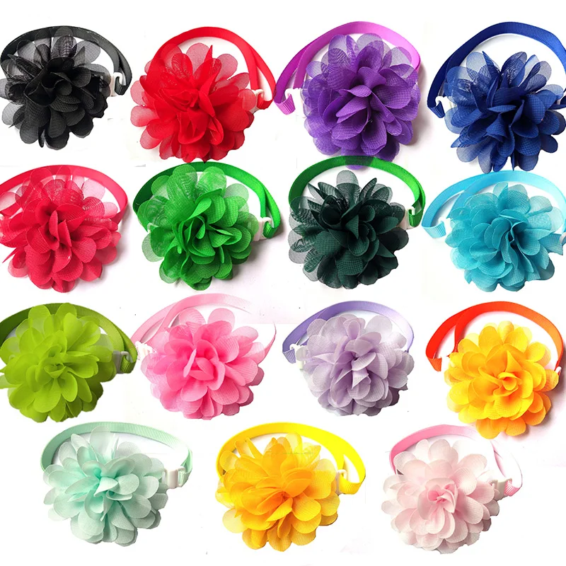 30/50 шт собачий галстук-бабочка для домашних питомцев шифоновые цветы галстук