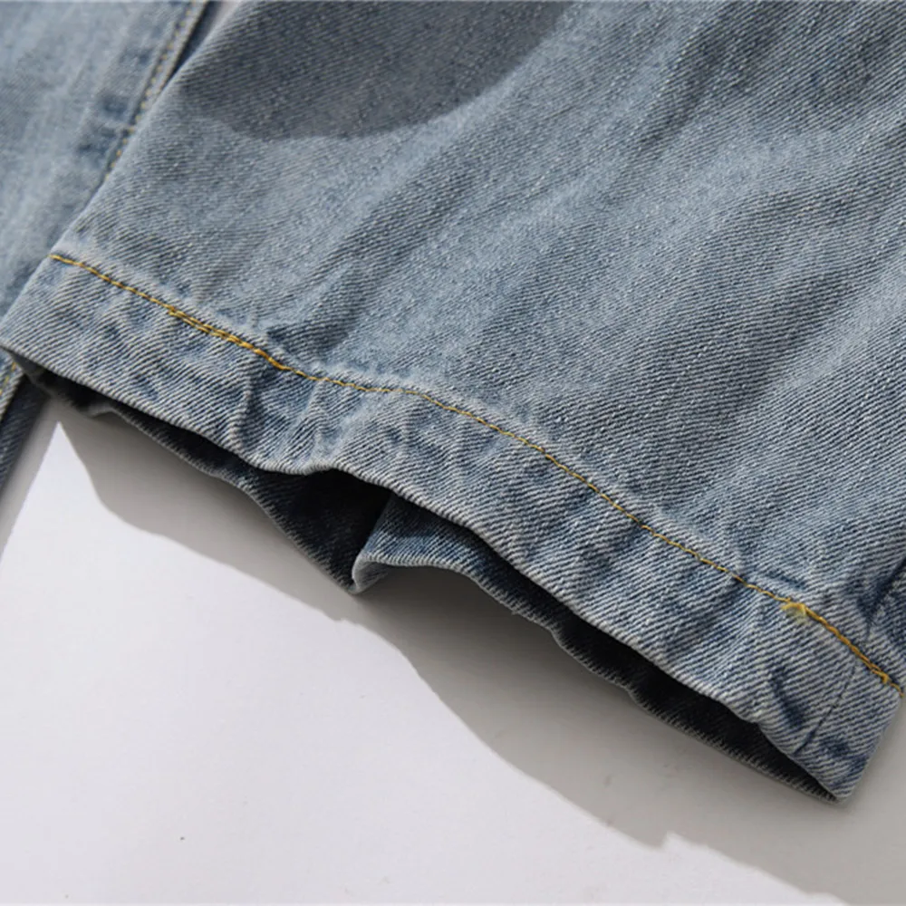 2021 New Arrival Stylish Zipper Washed Men Hip Hop Jeans Trousers Distressed Retro Baggy Cargo Straight Denim Pants Ropa Hombre