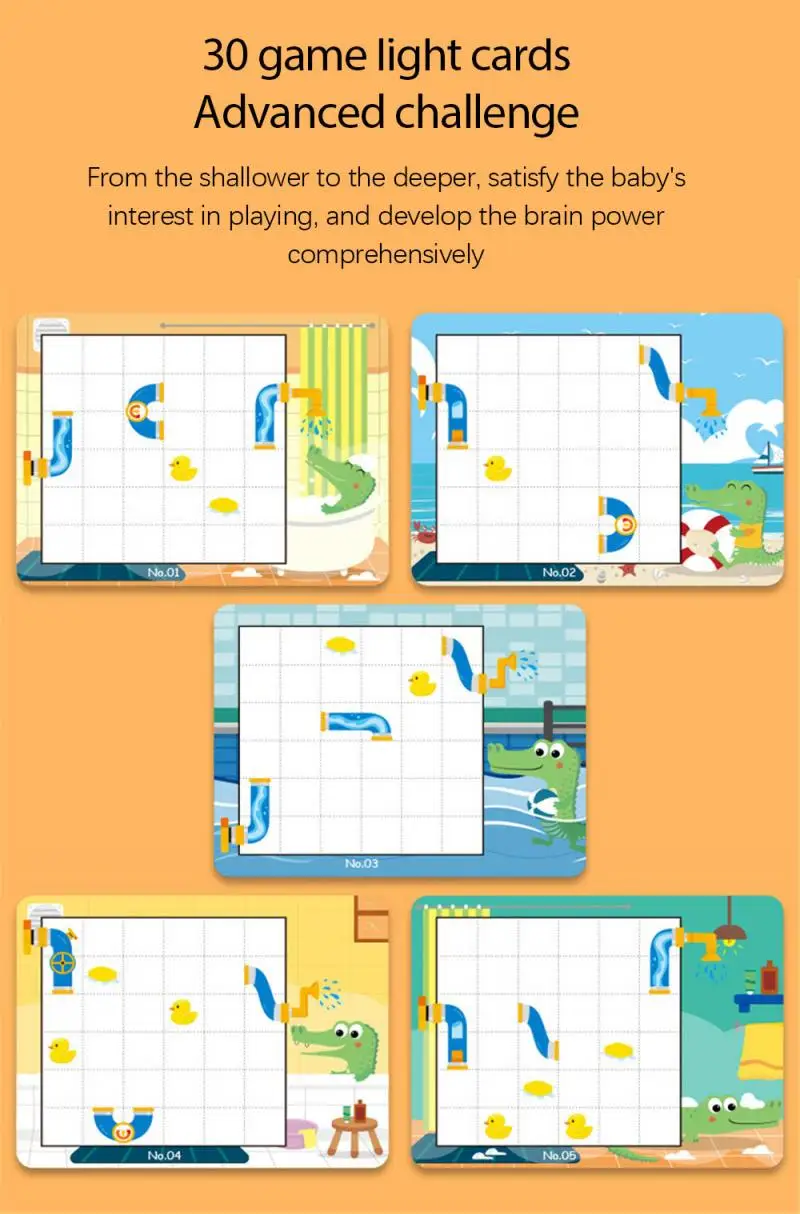 

Connect The Pipes Puzzle Deluxe Wooden Logical Thinking Brain Board Game Featuring 30 Playful Challenges Training Thinking Toy