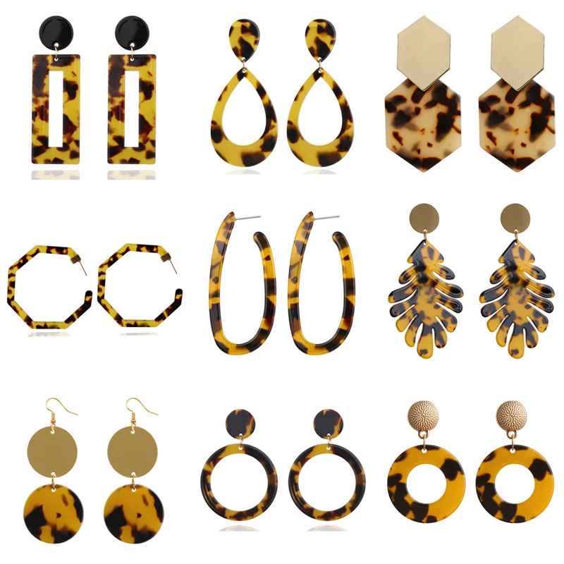 Новые леопардовые длинные висячие серьги для женщин черепаховый ацетат Смола