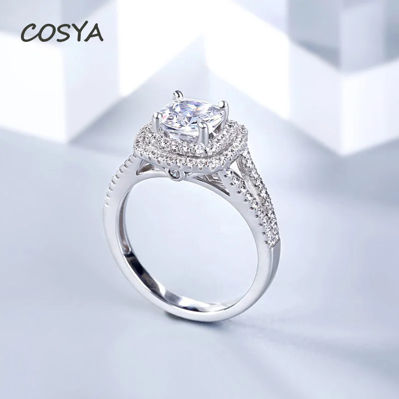

COSYA Модные женские кольца для помолвки с микро инкрустацией 925 серебро пробы высокоуглеродистые алмазные сверкающие ювелирные изделия для ...
