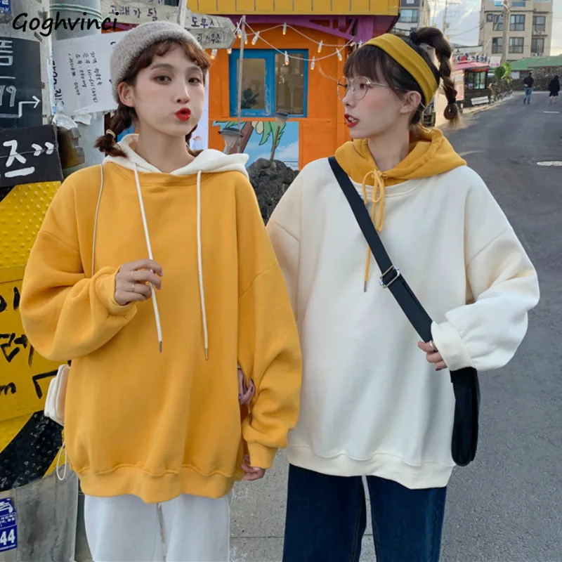 

Женские толстовки с капюшоном в стиле пэчворк, простые повседневные пуловеры в стиле ольччан, шикарные мягкие корейские повседневные студе...