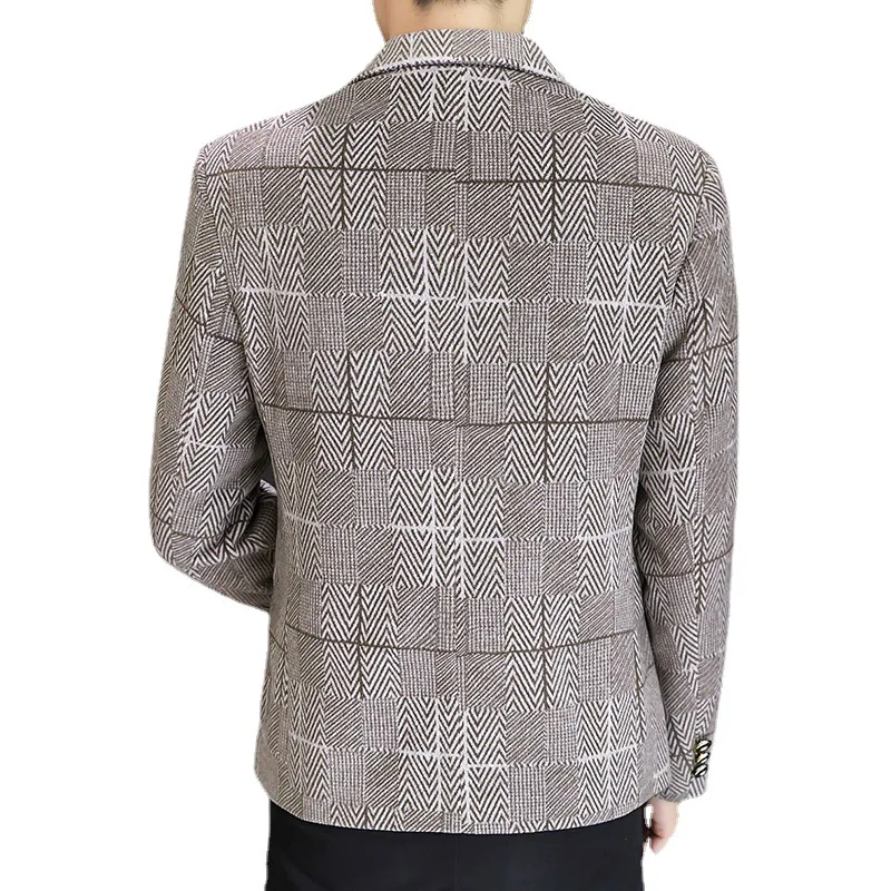 Мужской клетчатый шерстяной Блейзер приталенный Молодежный Повседневный на