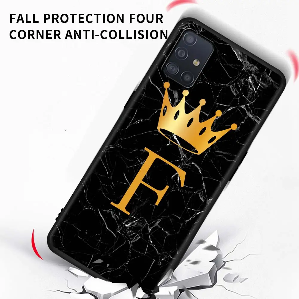

Initial Letter A B Crown Case For Samsung Galaxy A51 A71 A21S A31 A12 A41 A52 A72 A42 5G A11 A01 A91 Black Shell Phone Coque