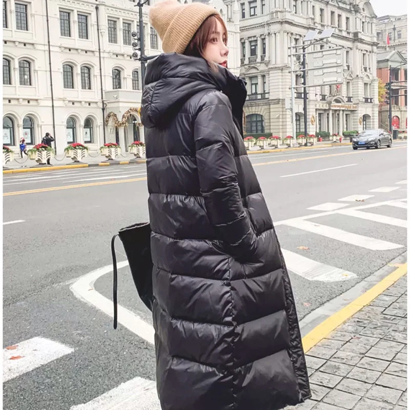 Down jacket women coat 2019 new winter slim shiny thick black long down female fashion hooded outerwear | Женская одежда