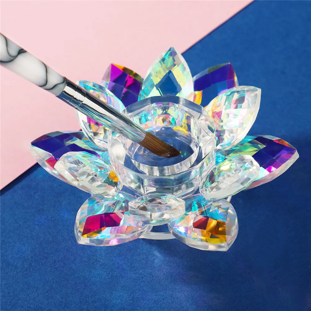 Diamond Lid Colorful Acrylic Powder Liquid Crystal Glass Dish Lid Bowl Cup Holder Equipment Liquids Manicure Tool For Nails