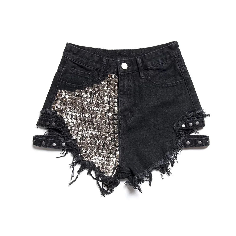 

One Side rivet denim edge shorts hot Jeans Zipper Fly Sexy