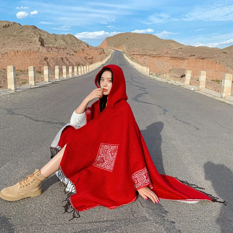 VANOVICH Desert Tourism Scarf Warm National Wind Cloak Jacket 2022 Autumn and Winter New Womens Cape |