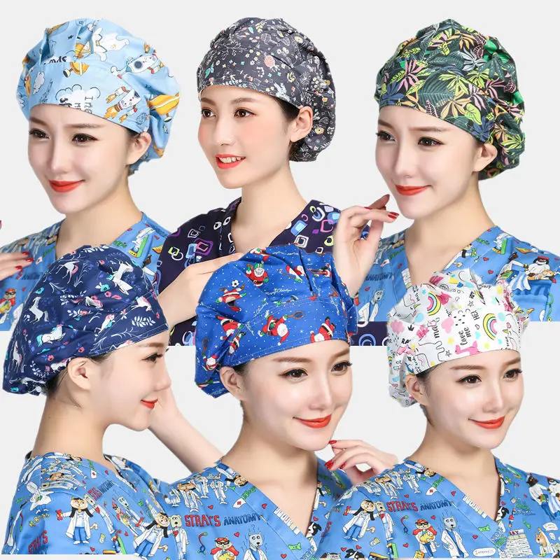 

Рождественская шапка с изображением буфетов, Женская хлопковая шапка с цветочным принтом, милая многоразовая головная повязка, искусственная аниме, дышащая, для дома