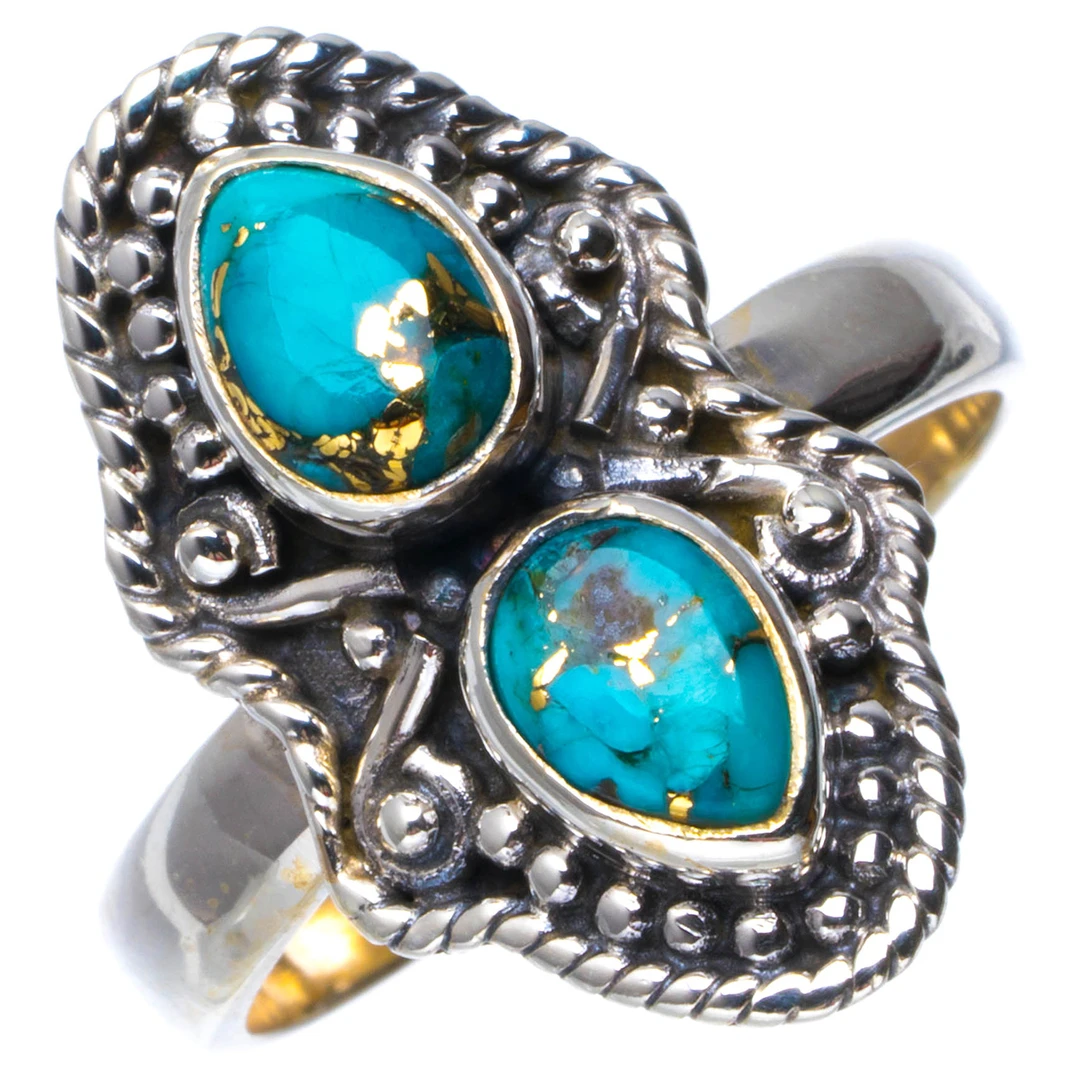 Натуральное бирюзовое уникальное серебряное кольцо ручной работы с 925 пробы 7 75