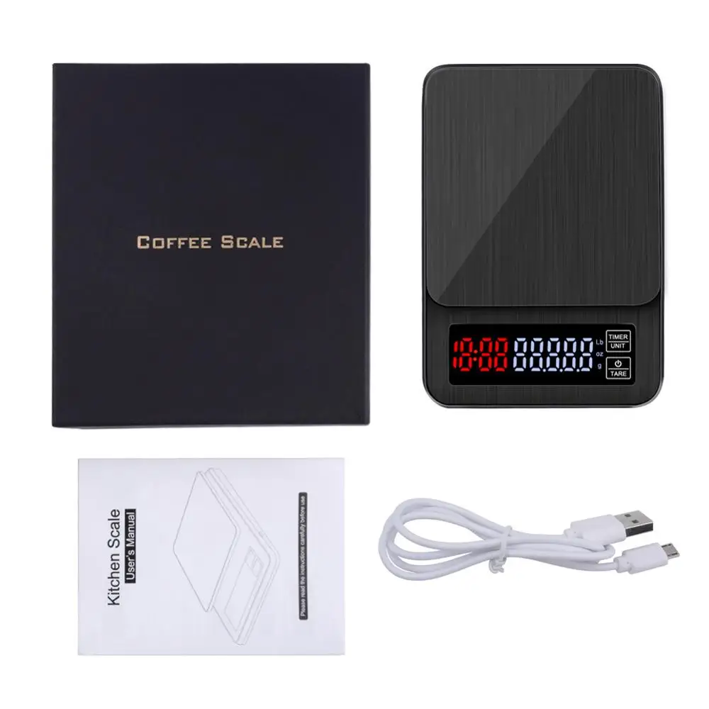 

Kitchen Scale with Timer 2 Power Supply Household 3KG/0.1g 5KG/0.1g Precision LED Baking Food Scale Digital Drip Coffee Scale