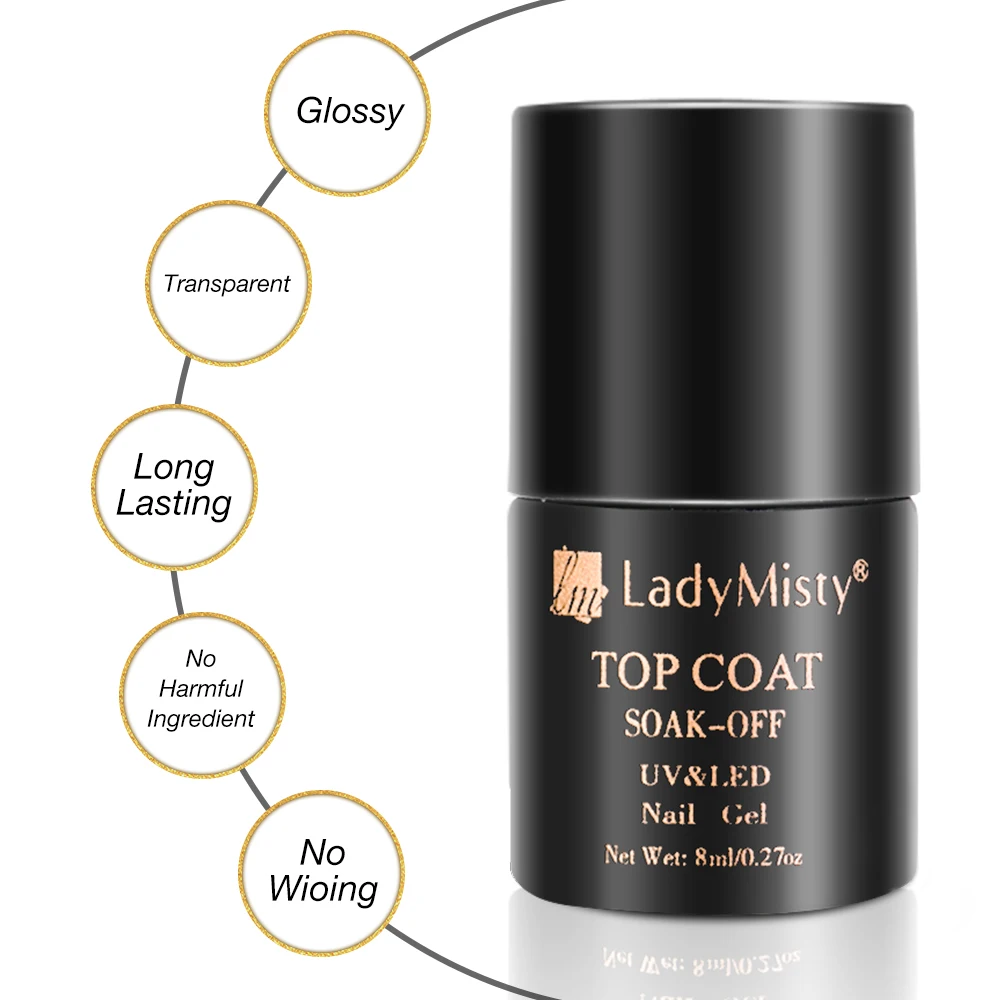 LadyMisty 8 мл верхнее базовое пальто Замачивание гель лак для ногтей Топ/Базовое