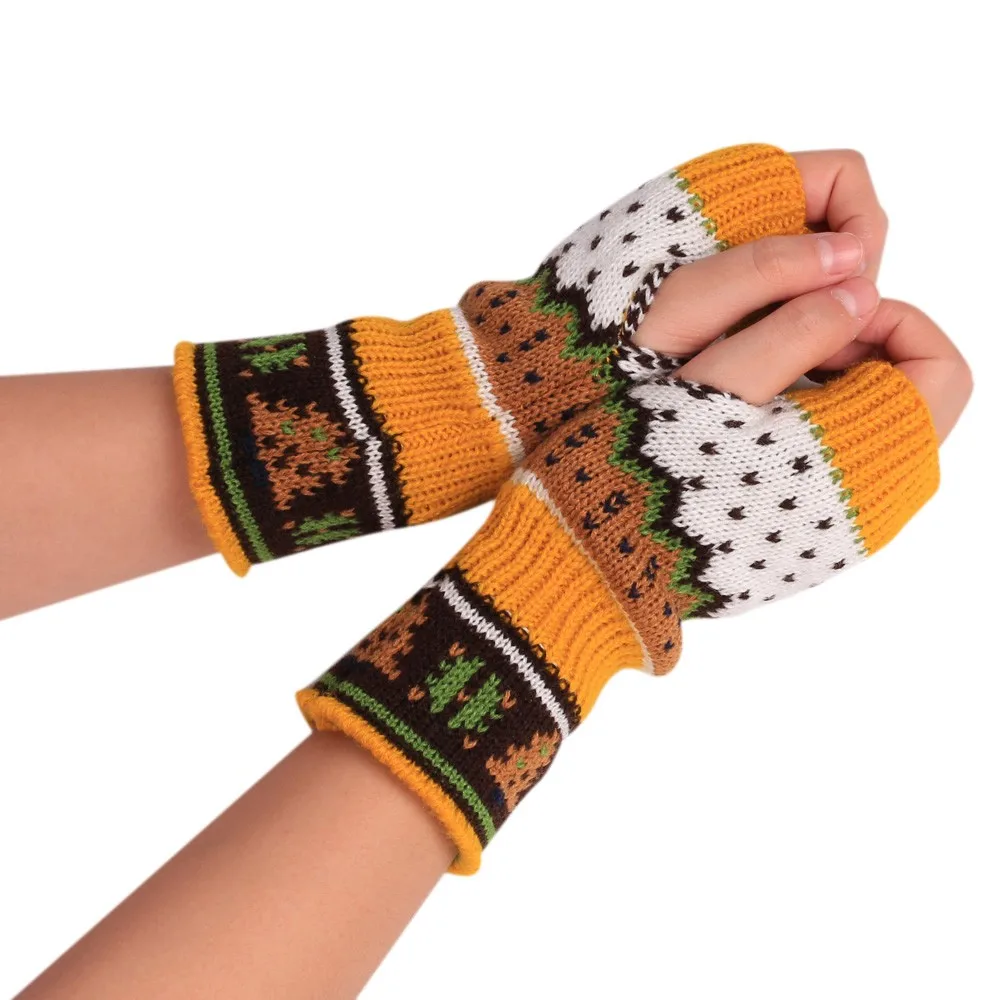 Женские зимние перчатки рождественские вязаные без пальцев унисекс мягкие