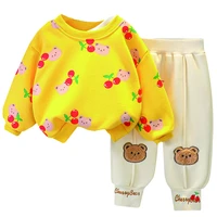 kid tracksuit plush autumn winter boys girls sets 2021 new cartoon topembroidered pants suits clothes baby clothing 1 2 3 4y