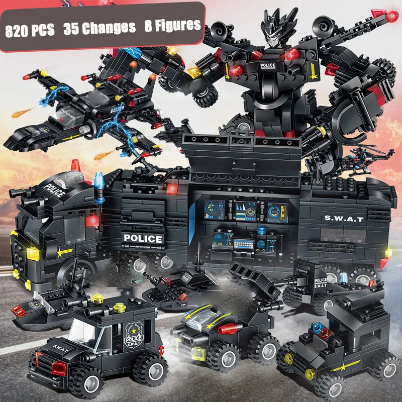 

820 PCS swat blocks Children Toys suits city police team blocks Robot swat brick military soldiers swat action Mini figures