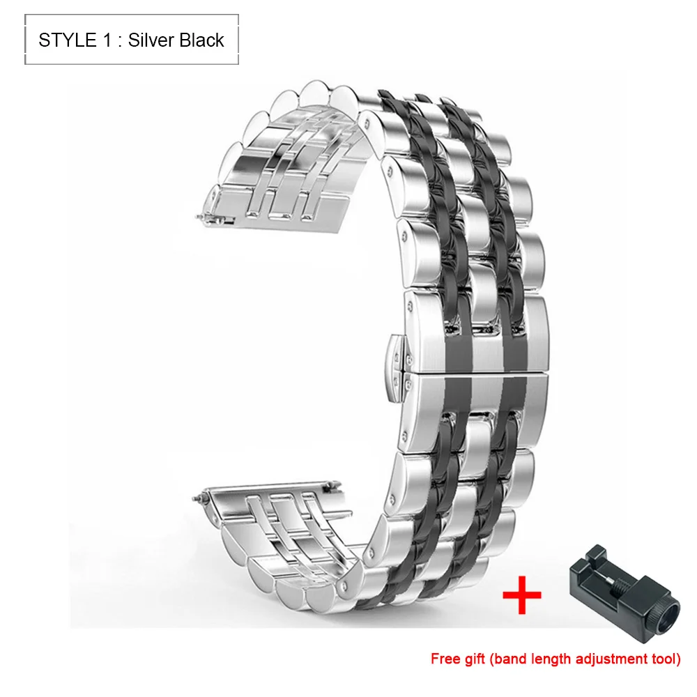 Silver black 22 мм 20 мм ремешок из нержавеющей стали для samsung Galaxy Watch 46 мм 42 мм/Active 2 44 мм 40 мм Band gear Sport/S2 S3 браслет ремешок - Цвет: Silver black