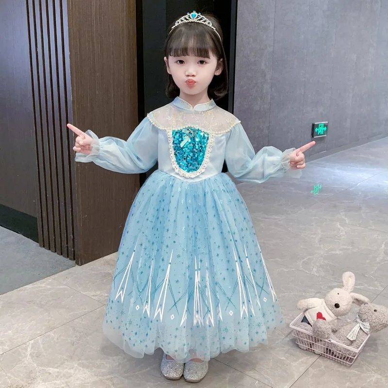 Снежная королева платье для девочек замороженный 2 костюм Хэллоуин детское синее