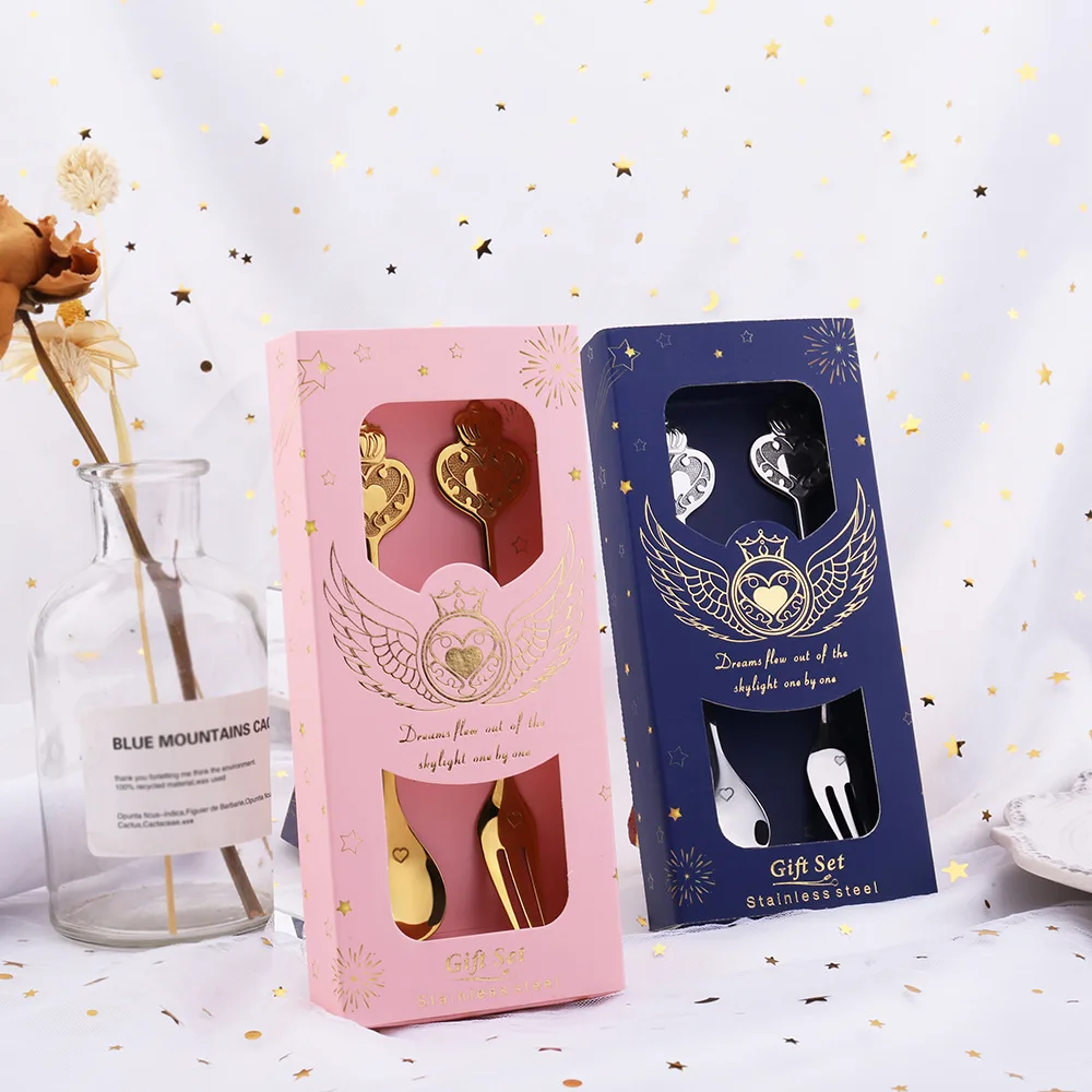 

Creative 304 Stainless Steel Spoon Fork Coffee Cake Dessert Tea Ice Cream Forks Spoons Stirring Luxury Tableware Household