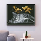 HUACAN вышивка крестиком Кошка Животное рукоделие Наборы для полных комплектов белый холст Сделай Сам Вышивка домашний декор 14CT