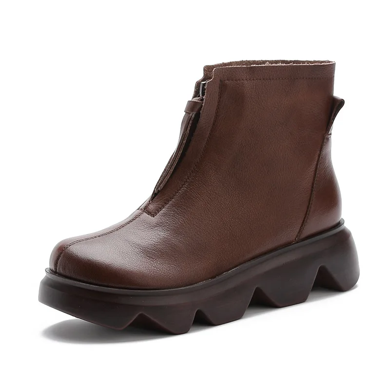 

Xiuteng Round Toe Work Boots Women Women Genuine Leather Platform Ankle Boots Winter Shoes Rubber Sole Chaussures Femmes