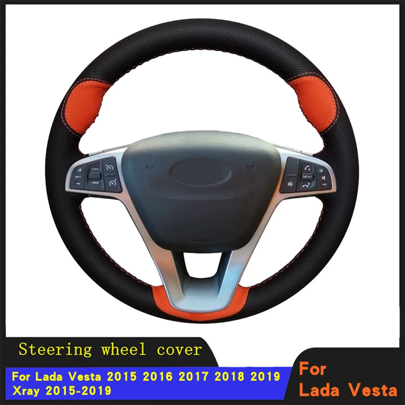 

DIY Car Accessories Steering Wheel Cover Braid Wearable Genuine Leather For Lada Vesta 2015 2016 2017 2018 2019 Xray 2015-2019