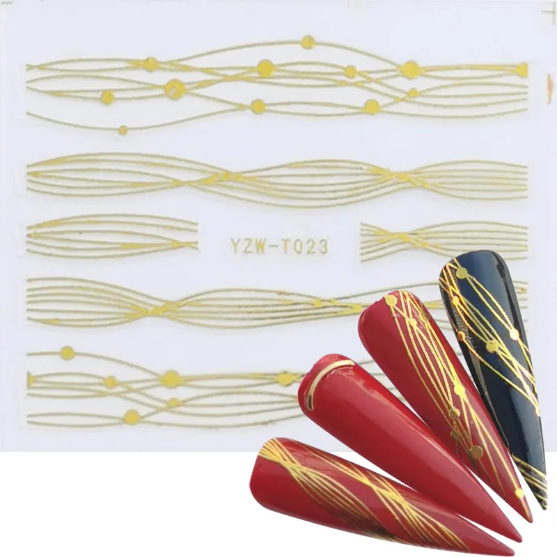 FWC 1 PC Gold/Black Sliders 3D Nail Stickers Straight Curved Liners Stripe Tape Wraps Geometric Art Decorations | Красота и здоровье