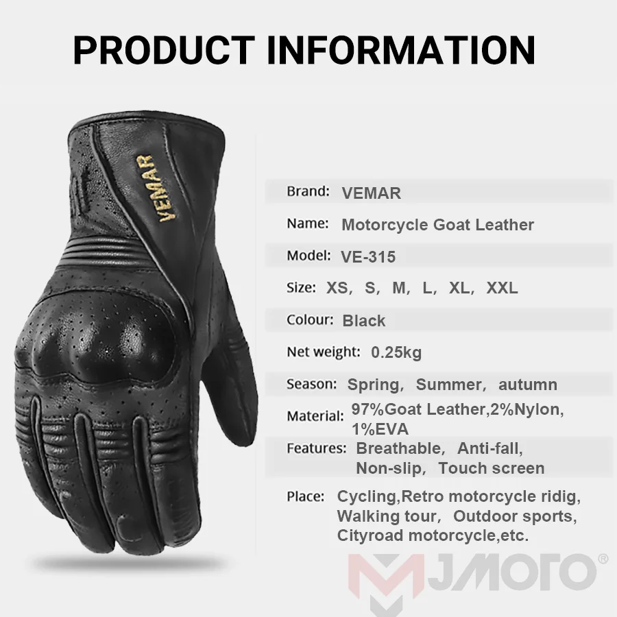 Винтажные мужские мотоциклетные перчатки VEMAR кожаные летние для мотокросса