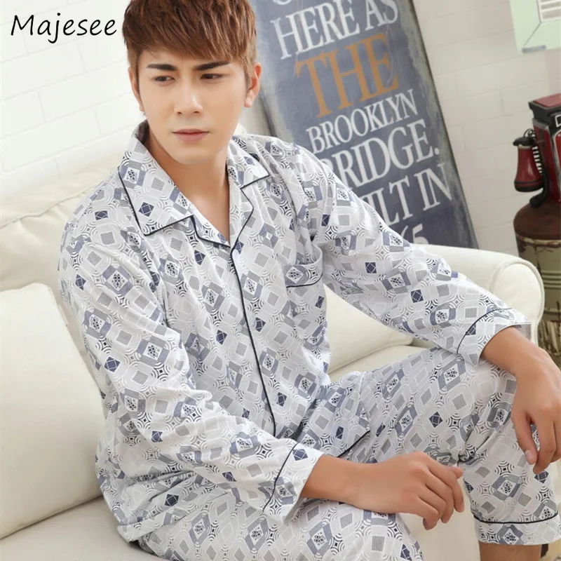 

Pajama Sets Men Plaid Simple Soft Long Sleeve Plus Size Turn-down Collar Single Breasted Pockets Leisure Homewear Mens Daily Set