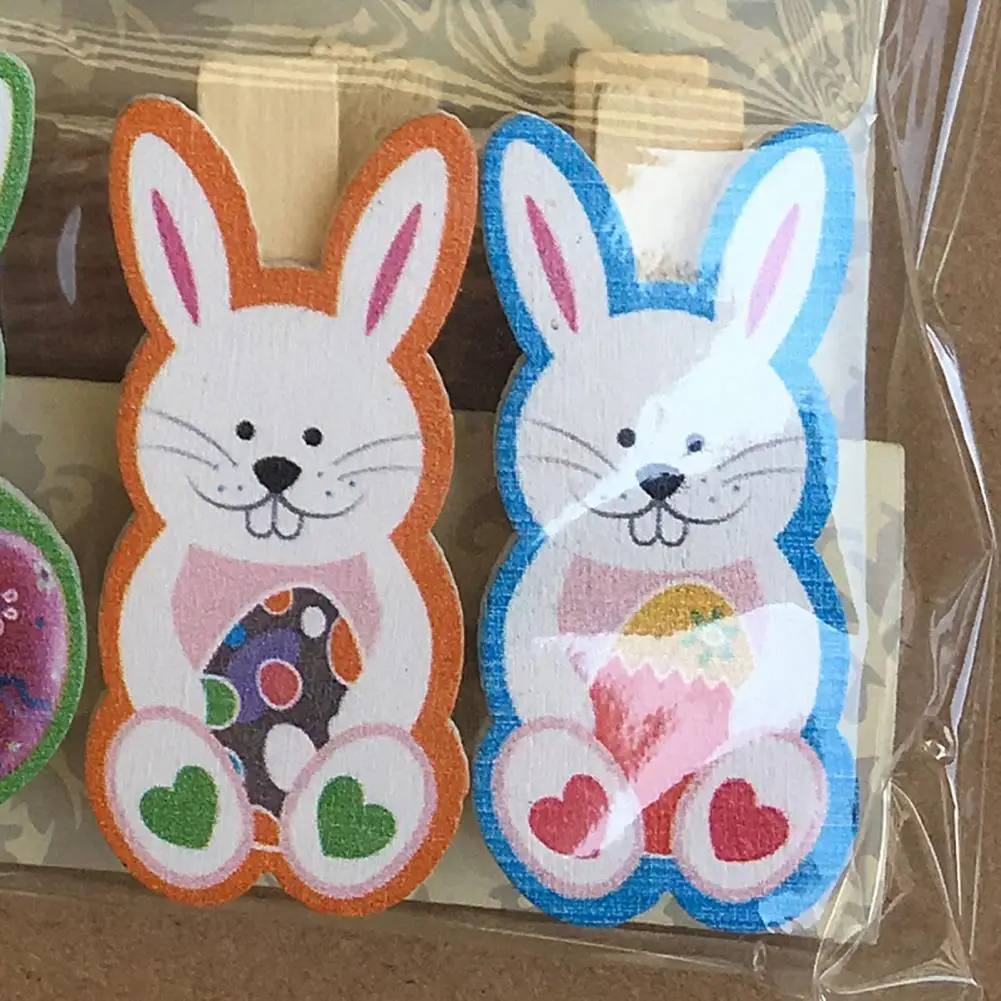 

10Pcs Practical Cartoon Rabbit Shape Wooden Photo Clip Memo Holder Home Easter Decoration