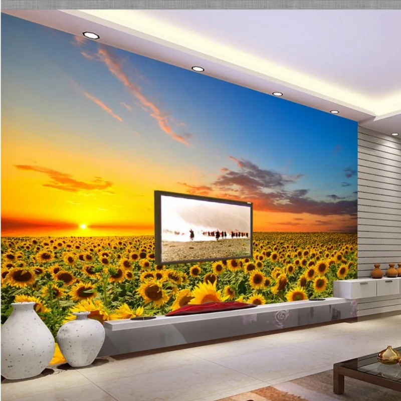 

Drop Shipping Photo Wallpaper Natural Scenery Wallpaper Beautiful Sunflower Flowers TV Background Wall Murals