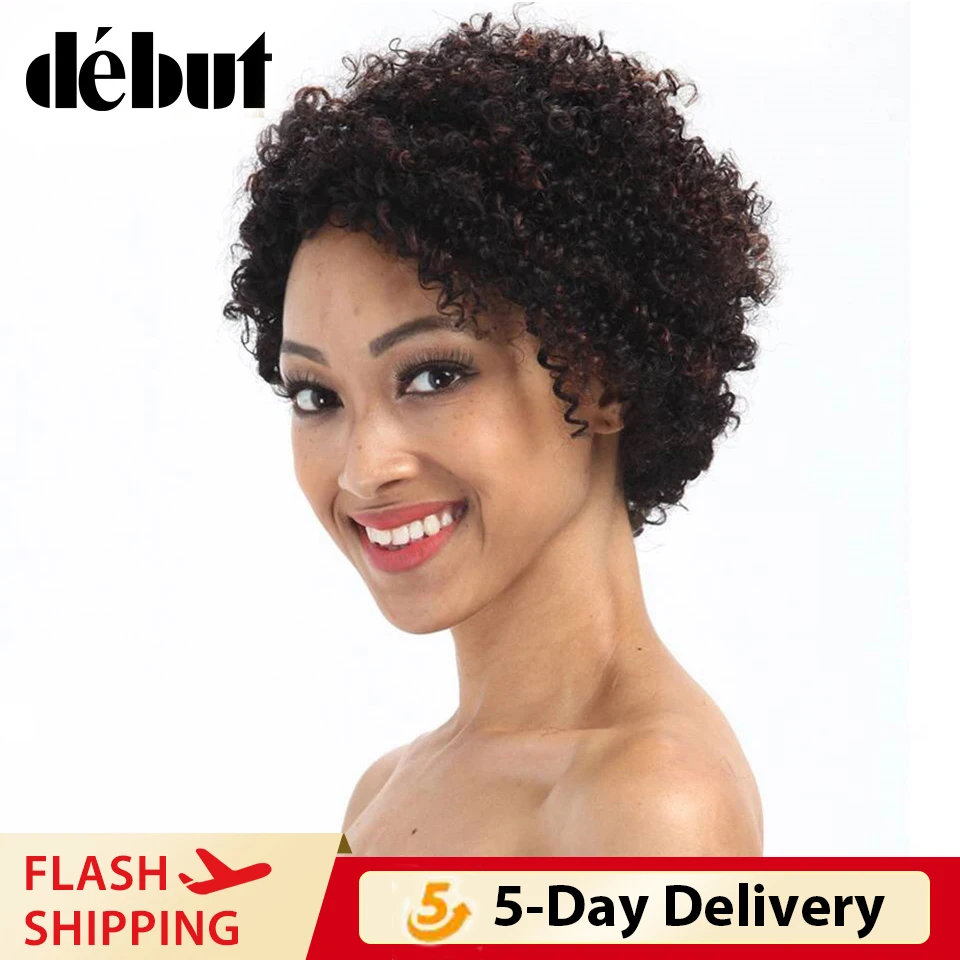Дебютный афро кудрявый цветные человеческие волосы парики для женщин Дешевые