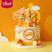 sitting fox orange yellow trees cake toppers boy girl birthday dessert decoration for childrens day party supplies lovely gifts