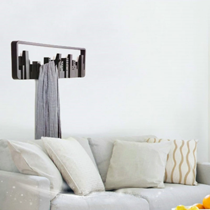 

Modern Multi City Building Multi-Group Hooks Space-Saving Hanger with 5 Flip-Down Hooks Horizon Wall Hook Decor Hanging