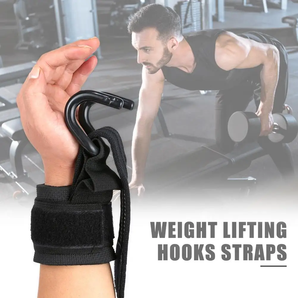 

Dumbbell Weight Lifting Hook Grips Straps Gloves Wrist Support For Training Gym Weights Power Weightlifting Pull-Up Tool 2PCS